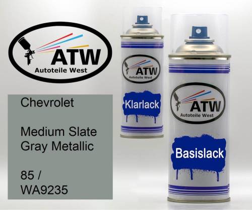 Chevrolet, Medium Slate Gray Metallic, 85 / WA9235: 400ml Sprühdose + 400ml Klarlack - Set, von ATW Autoteile West.